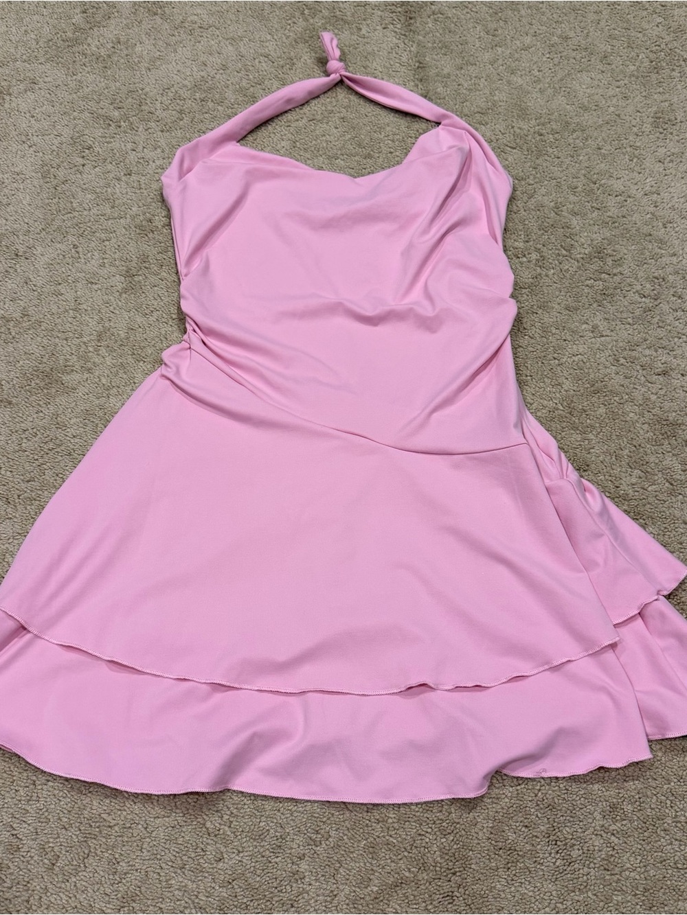 NWT Woman’s Sz Small Pink Tiered Dress Knee Length Stretchy Shein